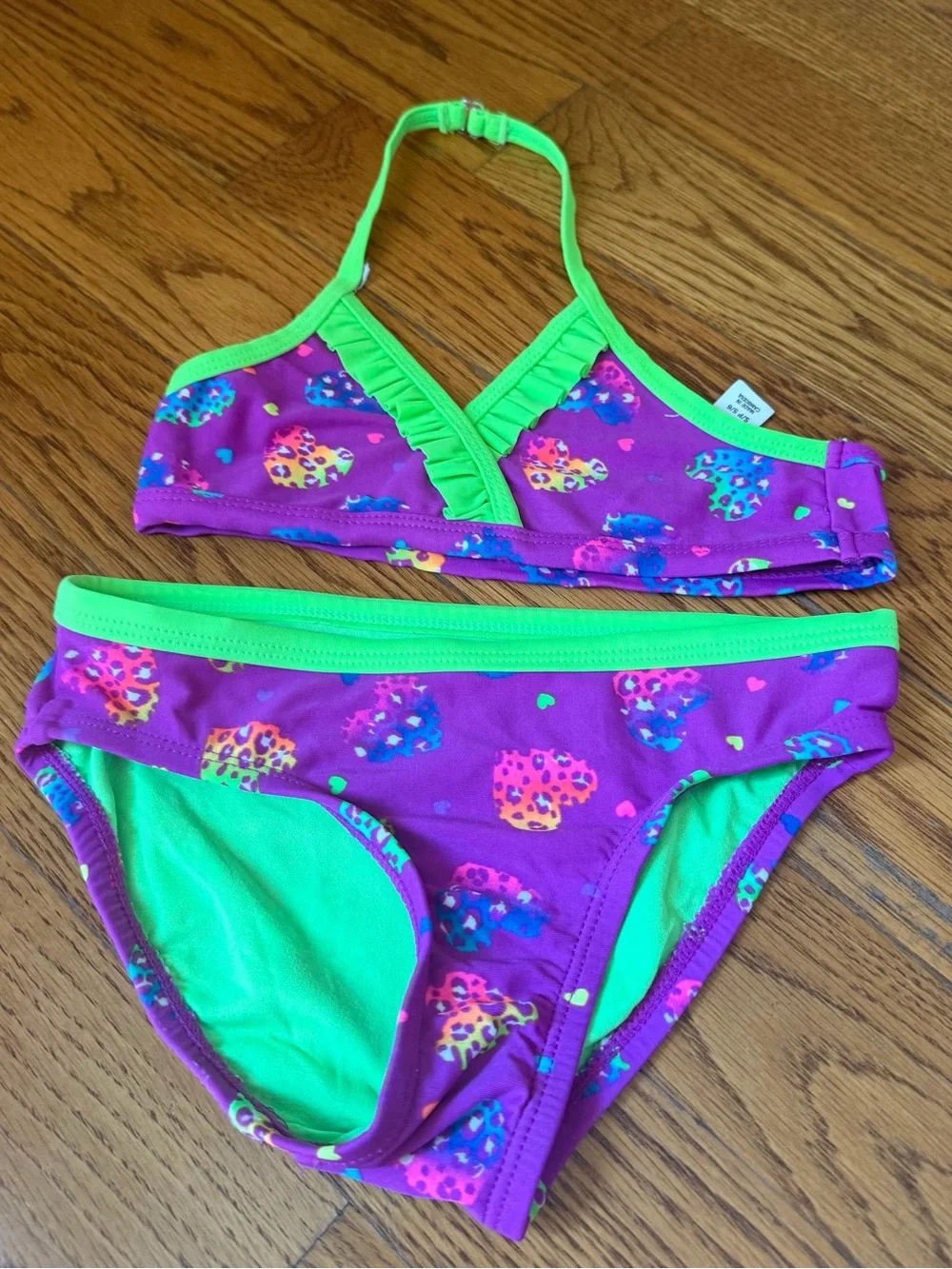 The Children’s Place Girls 5/6 Purple Leopard Heart Bikini Swimsuit Set